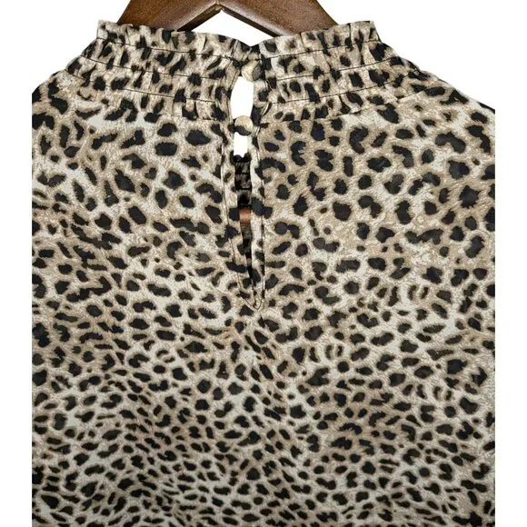 Torrid Women's Leopard Print Long Sleeve Blouse with Smocked Neck & Button Detai - Picture 7 of 12